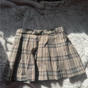 Plaid Pleated Mini Skort xxs garage- Beige/Taupe